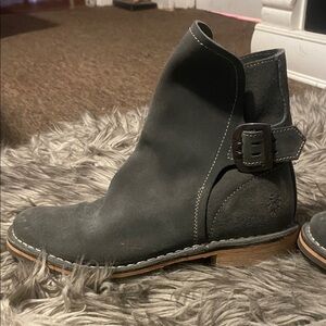 Gray Suede Ankle Boots with Buckle